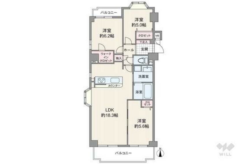 イトーピア桜山マンション(3LDK) 3階の間取り図