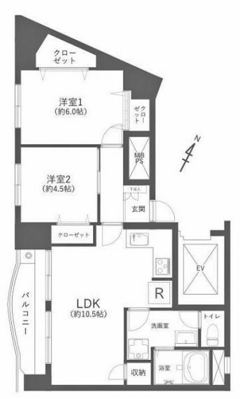 ロータリーマンション(2LDK) 6階の間取り図