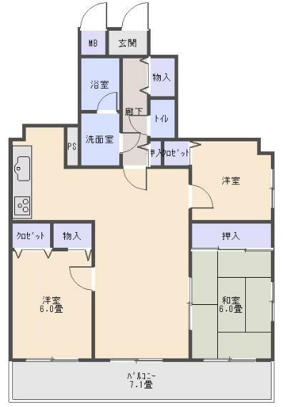 サンシティ会津旭町(3LDK) 7階の間取り図