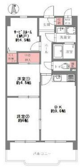 ライオンズマンション桂川久世(2DK) 3階の間取り図
