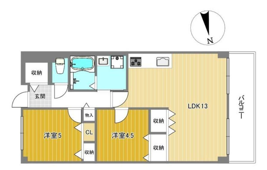 ルネ住之江(2LDK) 13階の間取り図