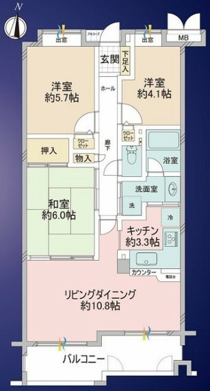 武蔵関ハイム(3LDK) 2階の間取り図