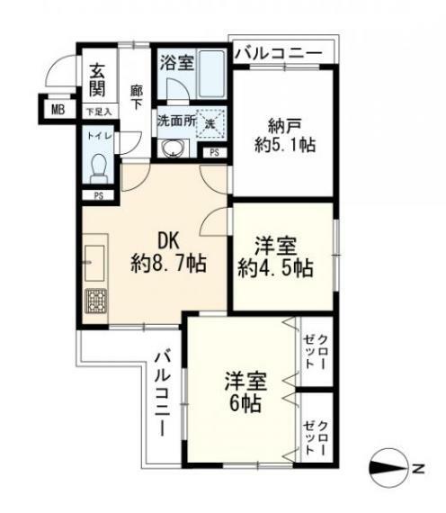 ライオンズマンション井土ヶ谷第5(2DK) 2階の間取り図