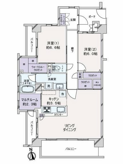 サーパス沼津本田町(2LDK) 6階の間取り図