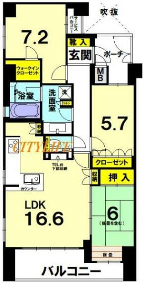 ザ・京都レジデンス御所南(3LDK) 5階の間取り図