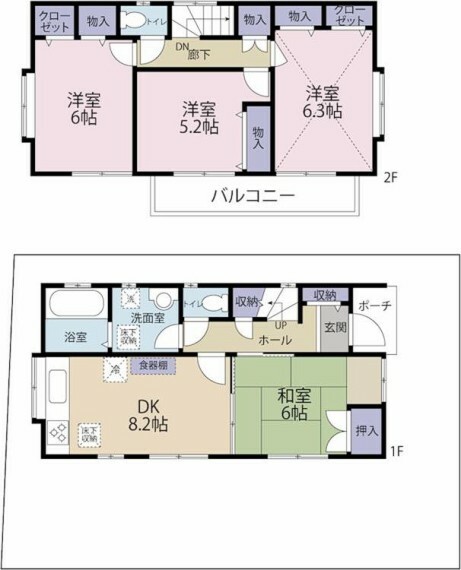 1階には和室があり2階は洋室が3部屋、全室収納完備です。