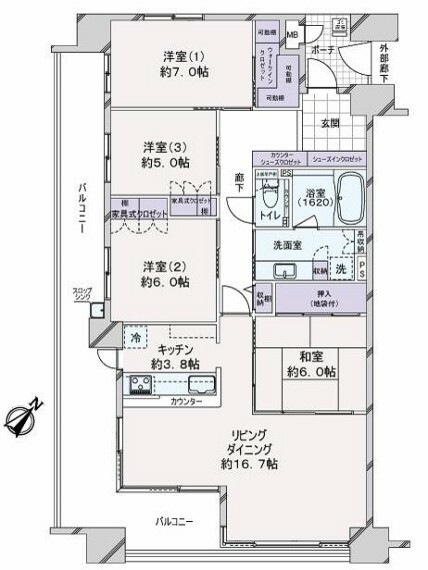 サーパス中央町弐番館(4LDK) 8階の間取り図