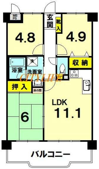 ライオンズマンション桂川久世(3LDK) 4階の間取り図