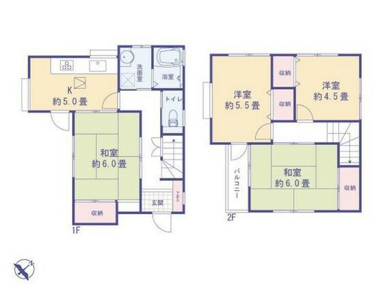 1階和室約6.0畳キッチン約5.0畳2階和室約6.0畳洋室約4.5畳洋室約5.5畳