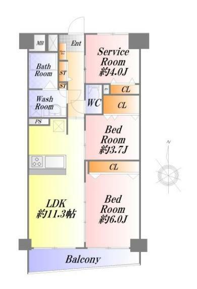 ロイヤルステージ東所沢II(2LDK) 3階の間取り図