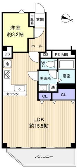 京成サンコーポ勝田台C棟(1LDK) 4階の間取り図