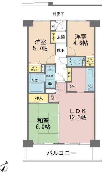 LDKは12帖超の3LDK！南東向きにつき陽当たり良好！全居室収納スペースがあり、収納豊富な間取りです！