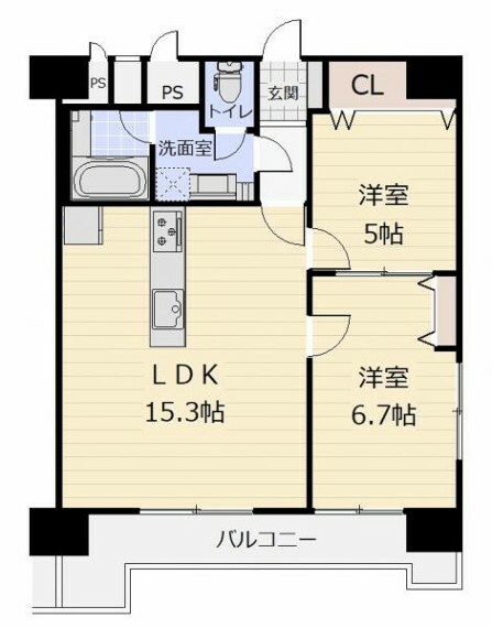 ファミール榴ヶ岡(2LDK) 3階の間取り図