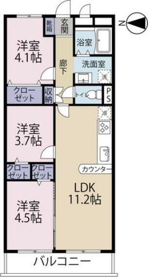 宇喜田カメリア(3LDK) 3階の間取り図