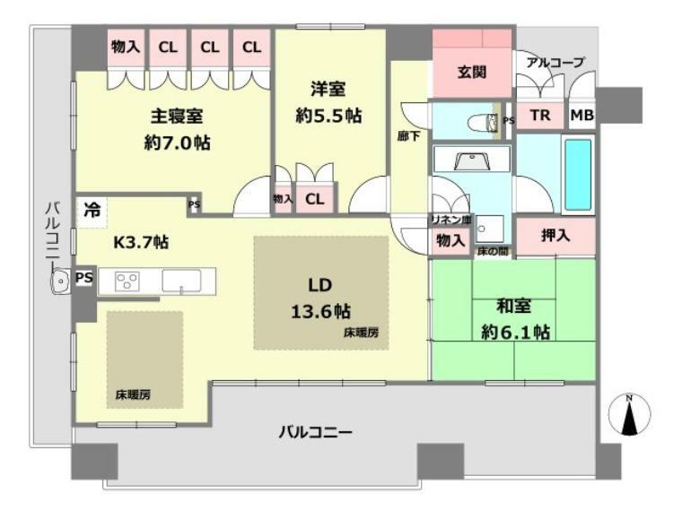 ザ・岡本プレミアム(3LDK) 5階の間取り図