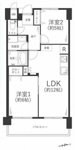 サンシャイン西芦屋(2LDK) 2階の間取り図