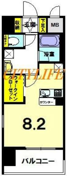 アスヴェル京都烏丸五条(1K) 8階の間取り図