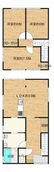 【リフォーム後間取り図】3LDKのお家にリフォーム工事を行いました。水回りは全て新品交換しました。