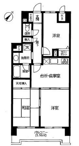 ライオンズガーデン中浦和(3DK) 5階の間取り図