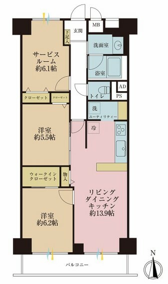 イトーピア東大島マンション(2LDK) 1階の間取り図