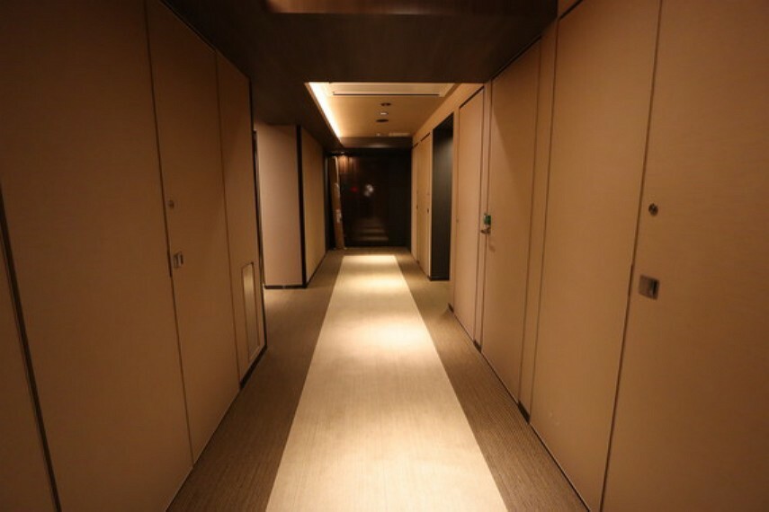 エレベーターを上がるとき内廊下につながります。すべての階層が内廊下で高級感があります。
