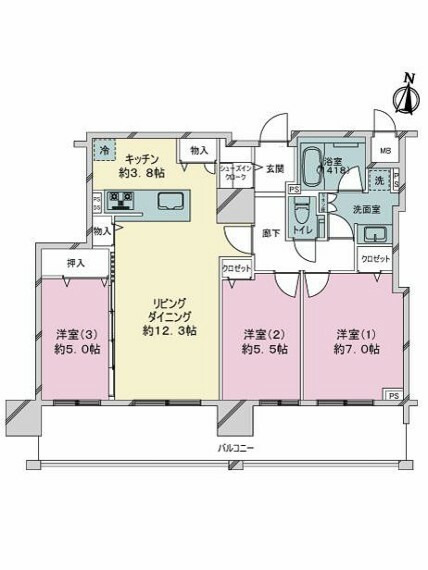 ライオンズ札幌イーストゲート(3LDK) 6階の間取り図