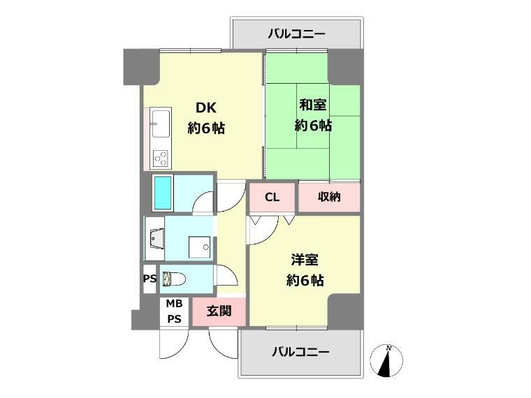 ライオンズマンション芦屋西蔵町(2DK) 3階の間取り図
