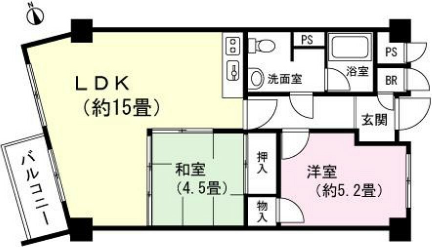 富士高原コンドB棟(2LDK) 5階の間取り図