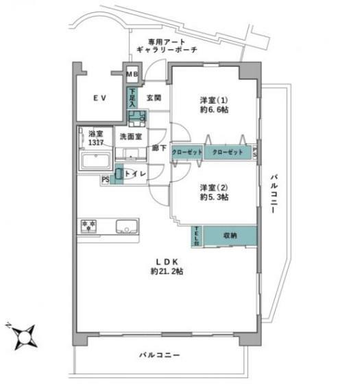 ロアーブルウイング橋本(2LDK) 4階の間取り図