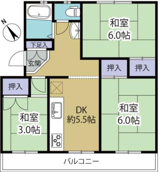 永山団地3-1(3DK) 5階の間取り図