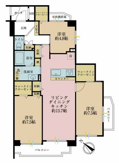 モアステージ墨田リビエール(3LDK) 3階の間取り図