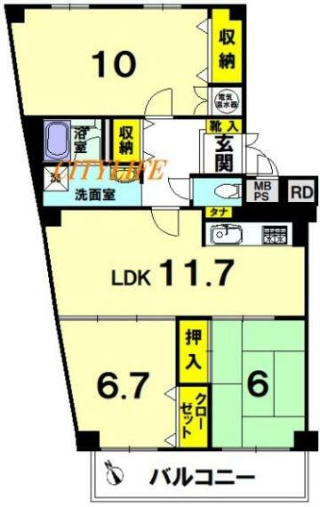 京都北山スカイハイツA棟(3LDK) 2階の間取り図