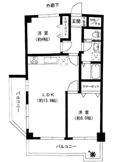 中板橋サニーコーポ(2LDK) 9階の間取り図