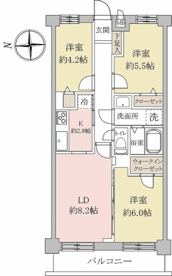 ライオンズマンション北綾瀬(3LDK) 1階の間取り図