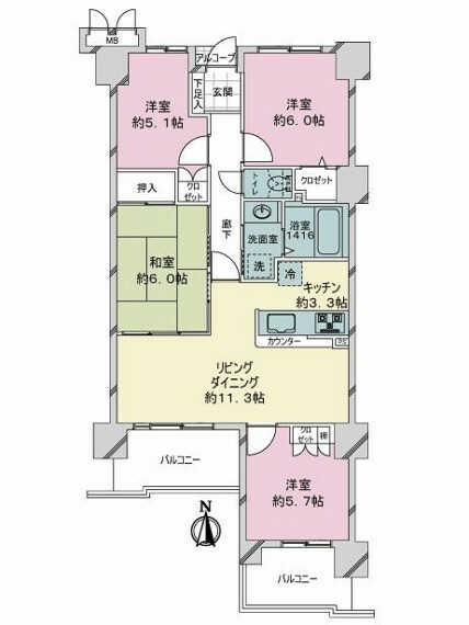 サーパス平成第2(4LDK) 7階の内観