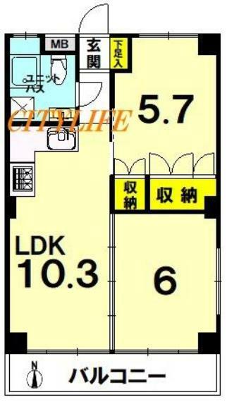 シャトー桃山(2LDK) 3階の間取り図