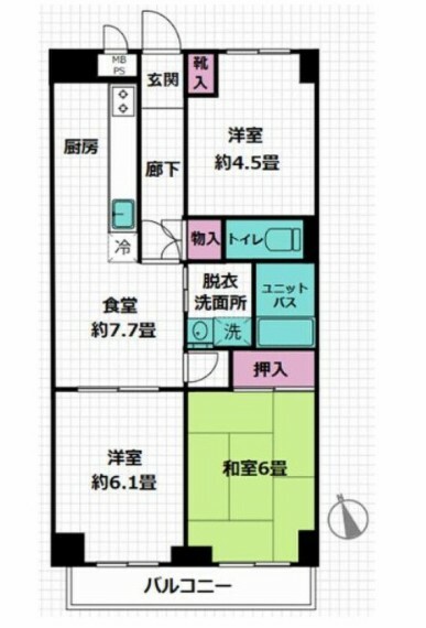 イースタンコーポ蒲田(3DK) 7階の間取り図