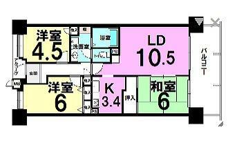 3LDK、価格1480万円、専有面積66.27m2、バルコニー面積12m2
