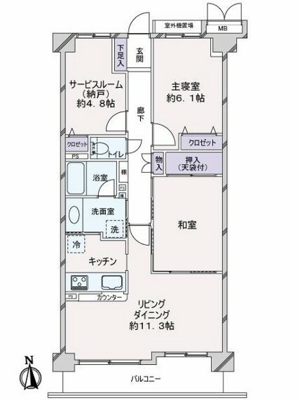 アドリーム武蔵小金井(2LDK) 3階の間取り図