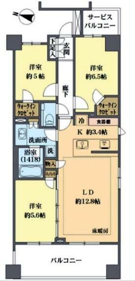 クレヴィア戸塚(3LDK) 6階の間取り図