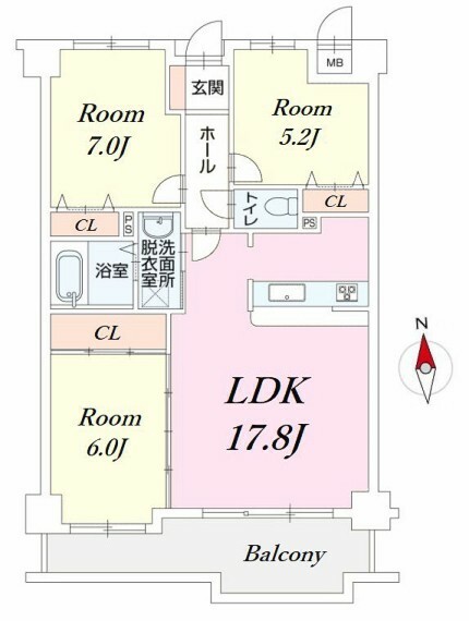 ダイアパレス昭島2(3LDK) 5階の間取り図