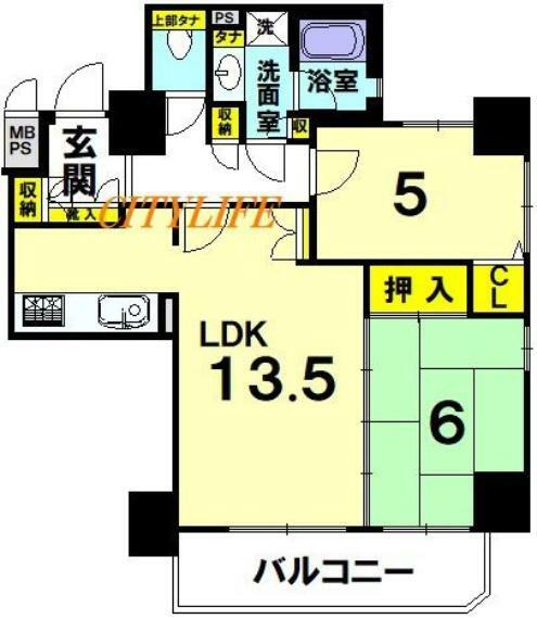 藤和シティホームズ三条堀川(2LDK) 5階の間取り図