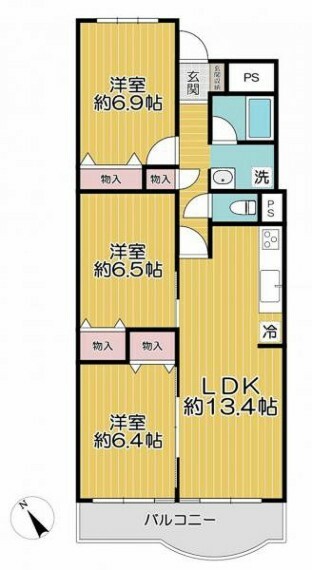 淀川パークハウス　(3LDK) 5階の間取り図