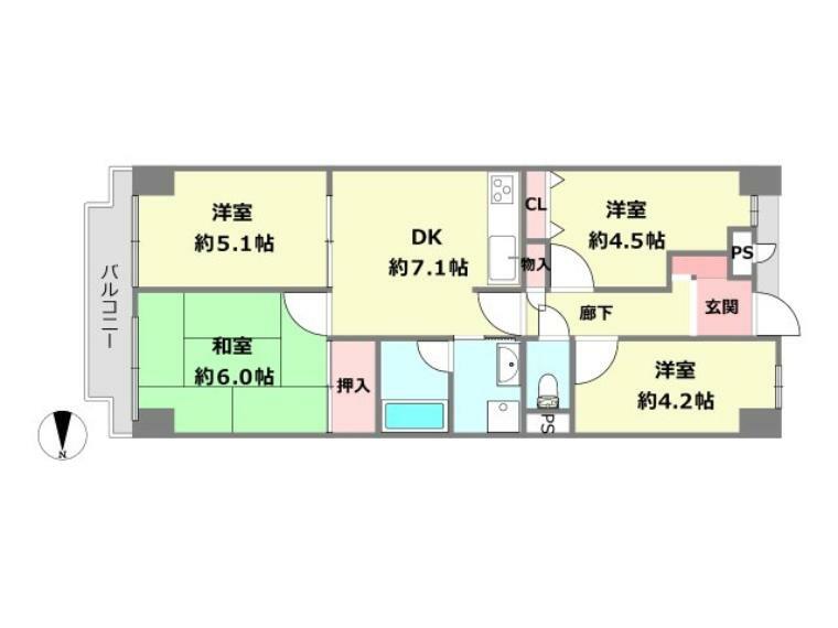 伊丹春日丘アーバンコンフォートA棟(4DK) 3階の間取り図