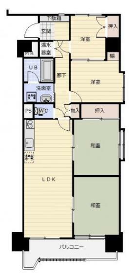 チサンマンション花京院(4LDK) 2階の間取り図