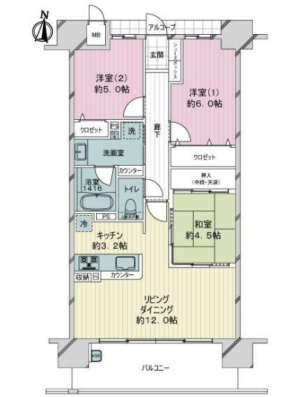 アルファステイツ宇宿(3LDK) 13階の間取り図
