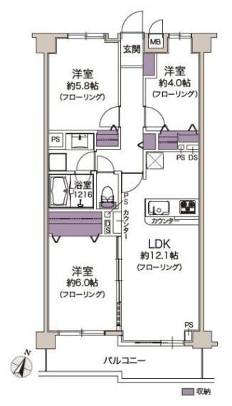 コスモ東林間(3LDK) 4階の内観