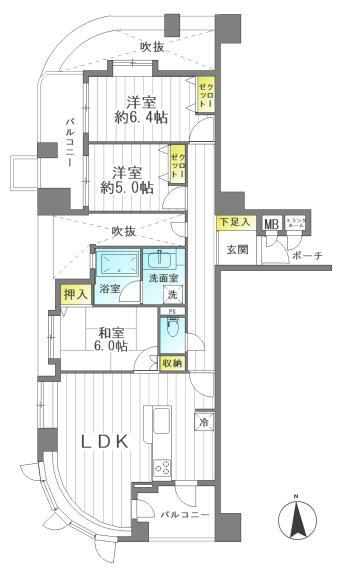 D’クラディア福島(3LDK) 14階の間取り図