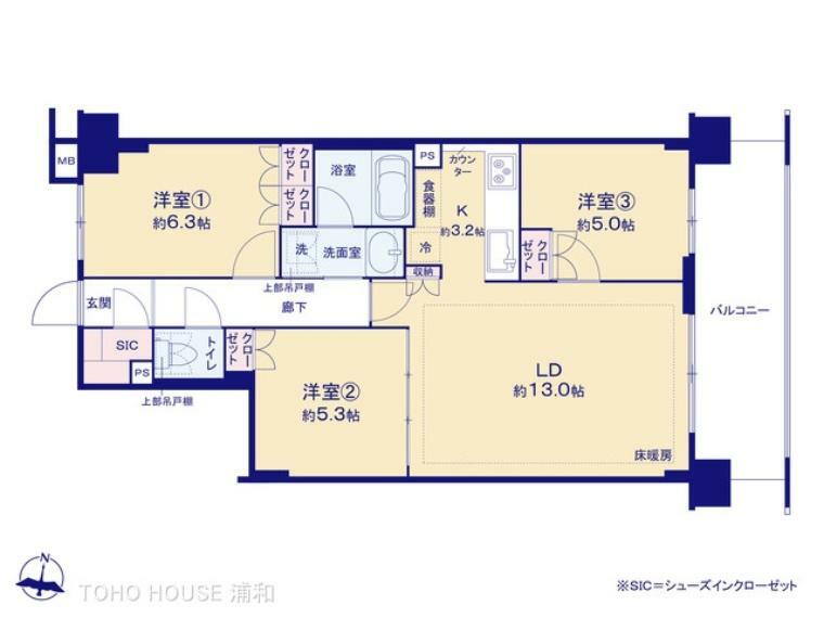 コージーコート浦和　(3LDK) 2階の間取り図