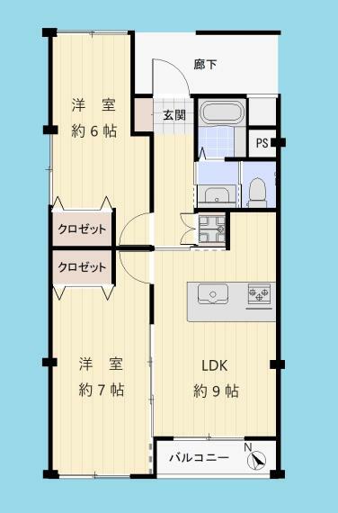 浦和コーポラス(2LDK) 3階の間取り図